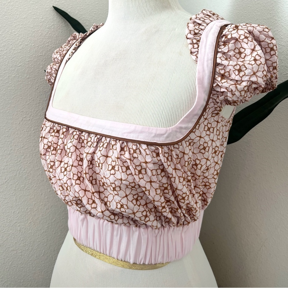 NWT My Beachy Side Top cropped Sweet Tart Cap Sleeve Light Pink eyelet Milkmaid